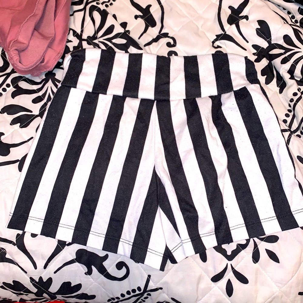 Black and white striped shorts
